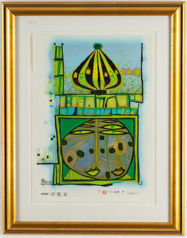 FRIEDENSREICH HUNDERTWASSER, serigraph with metal numbered 4356/10001.