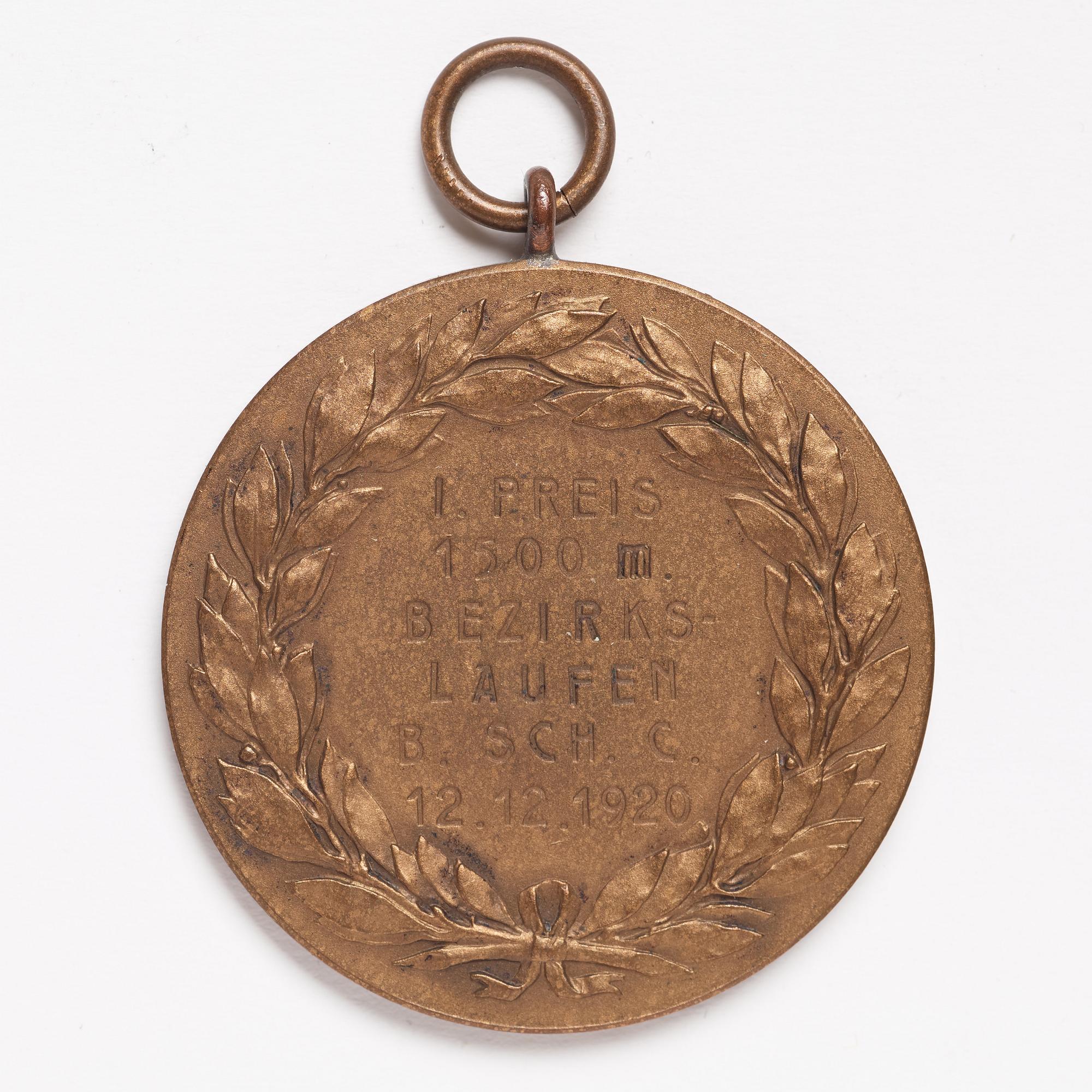 Medals, 2 pcs, 1st prize in 500 and 1500 meters speed skating, 1920, bronze.