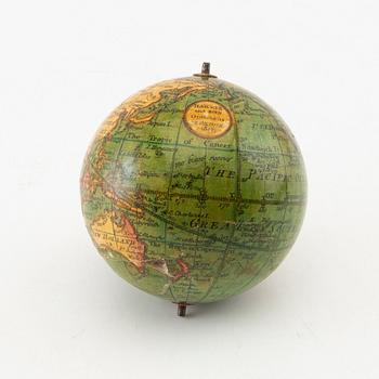 A Georgian 2.75 inch pocket globe with case by T. Harris & son (active in London 1802-1907), dated 1812. Terrestrial globe comprised of hand engraved and coloured ...