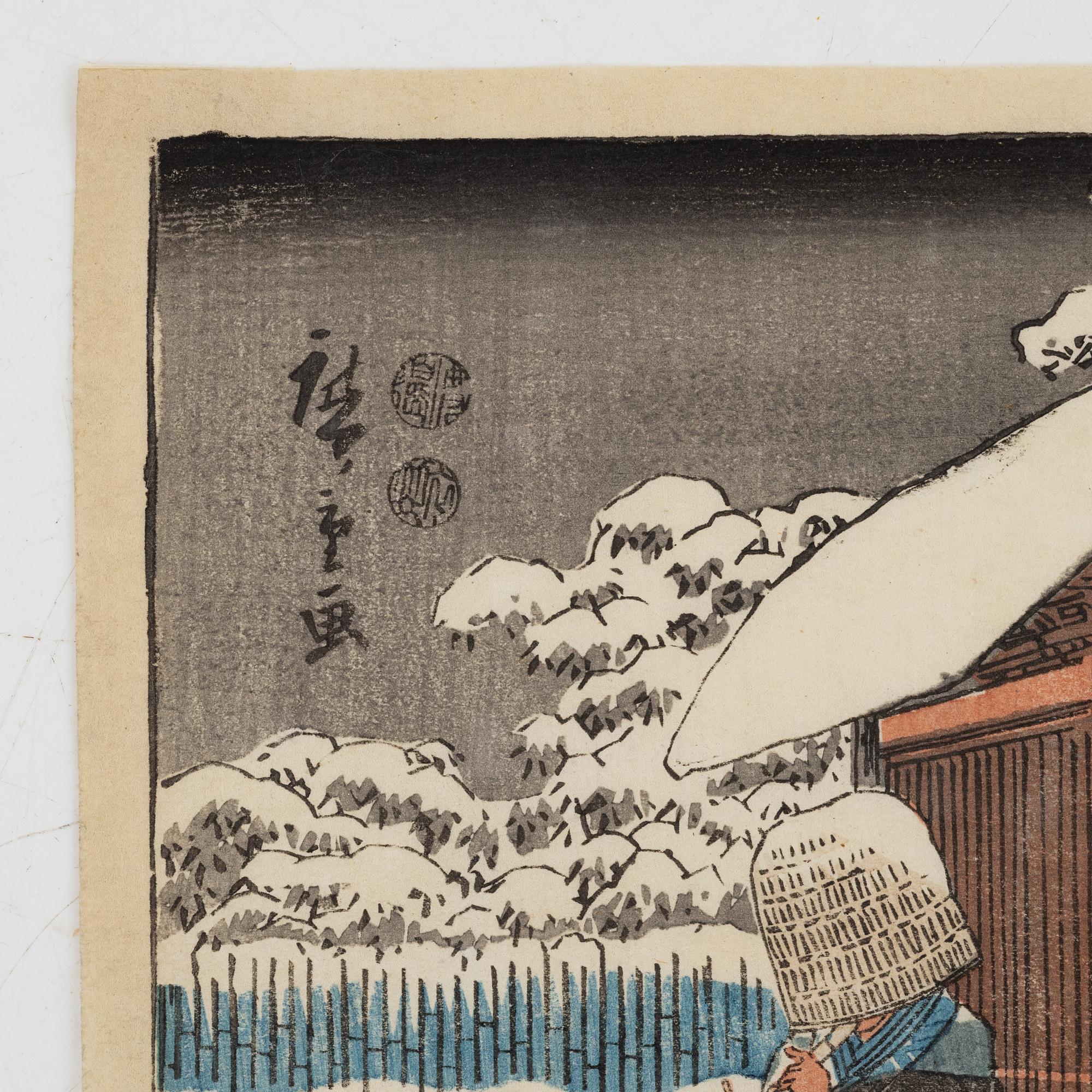 Ando Utagawa Hiroshige, after, four woodblock prints.