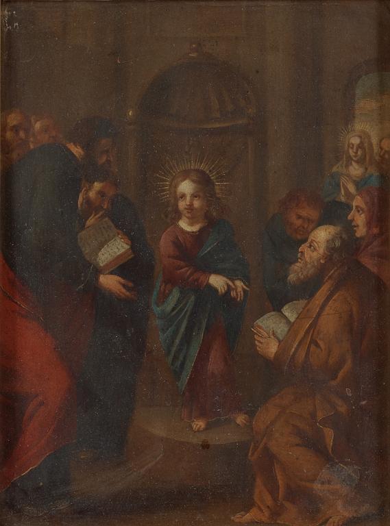 Flemish artist 17th/18th century. Jesus teaches in the temple.