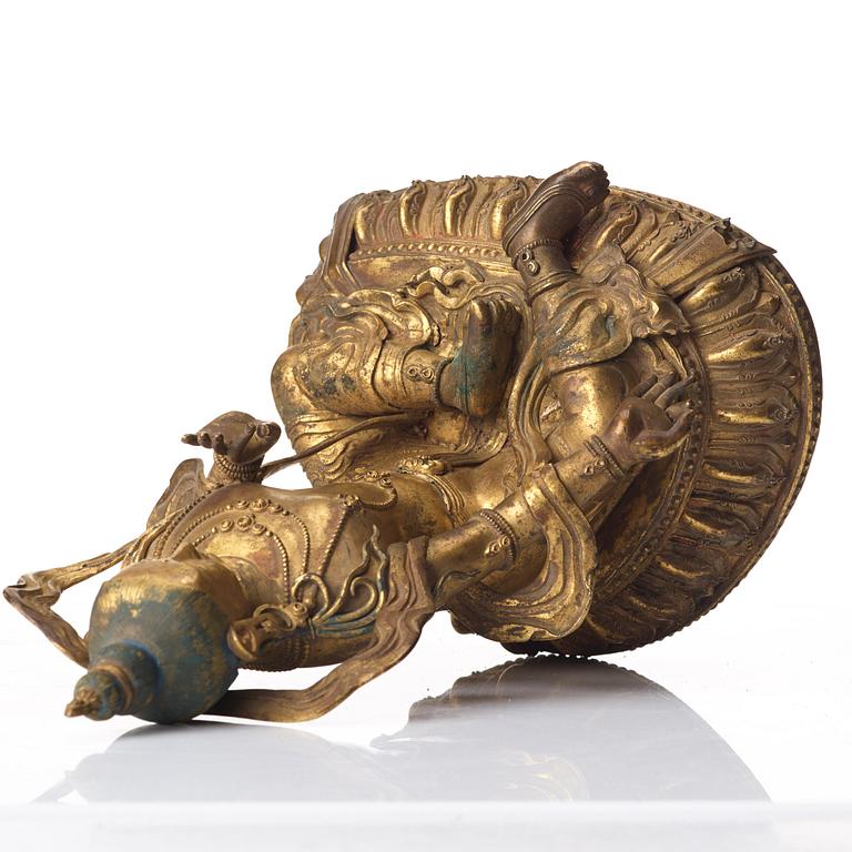 A gilt copper alloy figure of Boddhisattva, Tibeto-chinese, 18th Century, marked Da Qing Qianlong Nian jingzao.