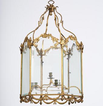 A fine Swedish rococo gilt-brass four-light lantern, Stockholm, later part of the 18th century.