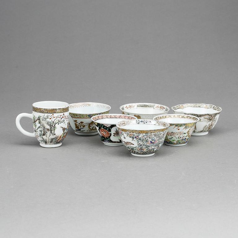 KOPPAR, 7 st, porslin, Kina, 1700-tal.
