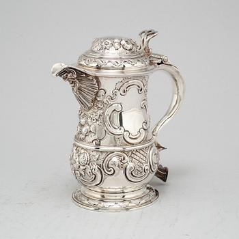 An English 18th century parcel-gilt silver jug, marked BB possibly Benjamin Brewood II, London 1762.