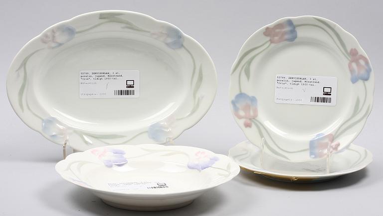 SERVISDELAR, 4 st, porslin, jugend, Rörstrand, bla "Iris", tidigt 1900-tal.