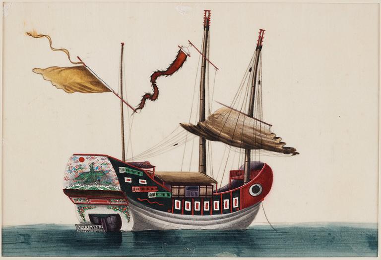 A set of 12 maritime Chinese watercolours on paper by an unknown artist, Qing dynasty, 19th Century.