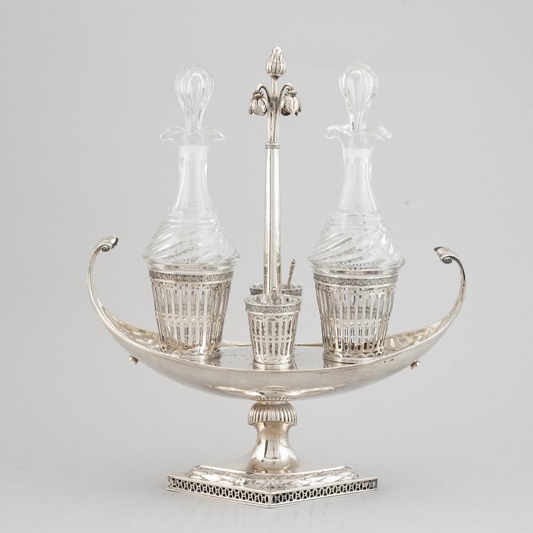 Pehr Zethelius, bordssurtout, silver och glass, Stockholm 1799. Sengustaviansk.