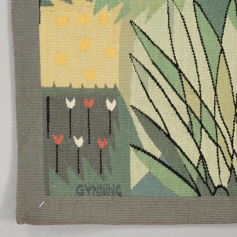 VÄVD TAPET. "Mon Jardin". Gobelängteknik. 137 x 100,5 cm.  Signerad GYNNING PF AUBUSSON.