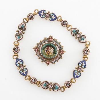 Bracelet and brooch of micromosaic, 19th century.