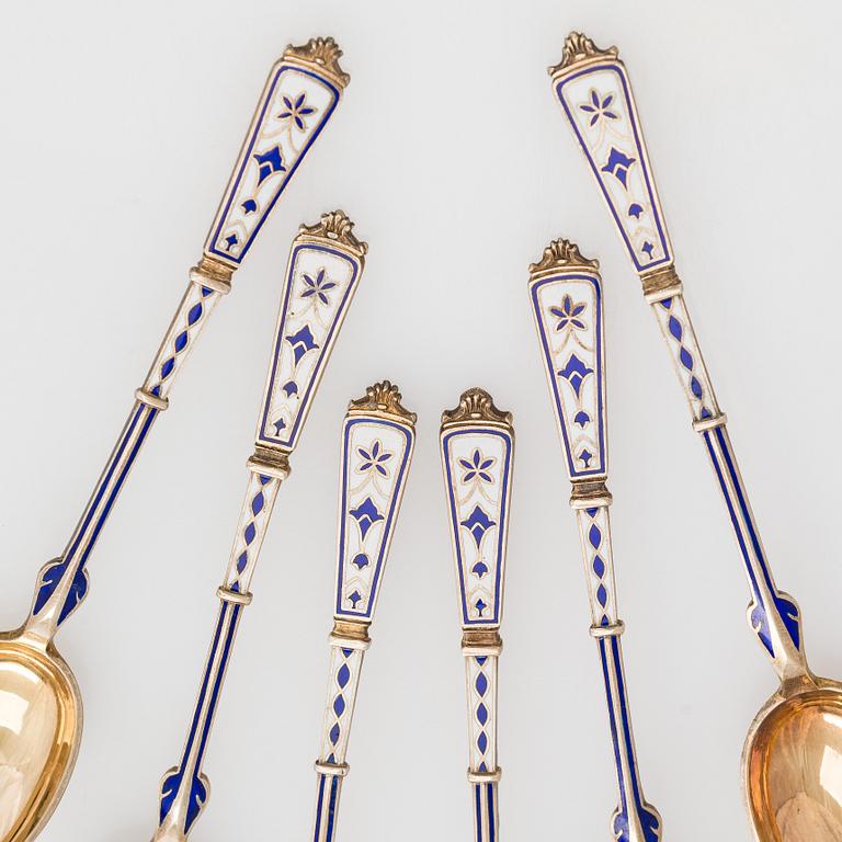 A set of six silver and enamel spoons, P. Hertz, Denmark 1893.