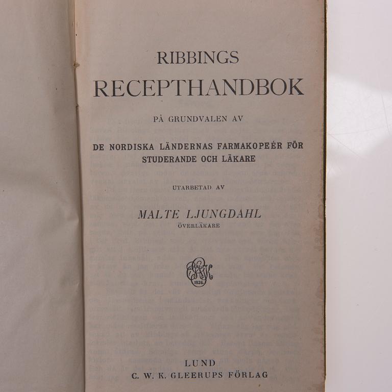 BOK, Ribbins Recepthandbok, M. Ljungdahl, C.W.K. Gleerups Förlag 1927 Lund.