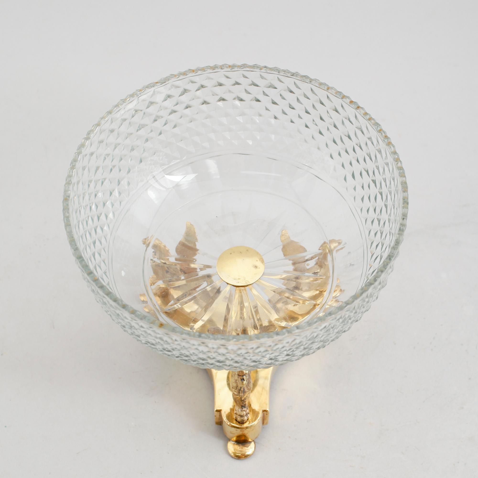 SKÅL, glas samt förgylld mässing, empirestil, sent 1800-tal.