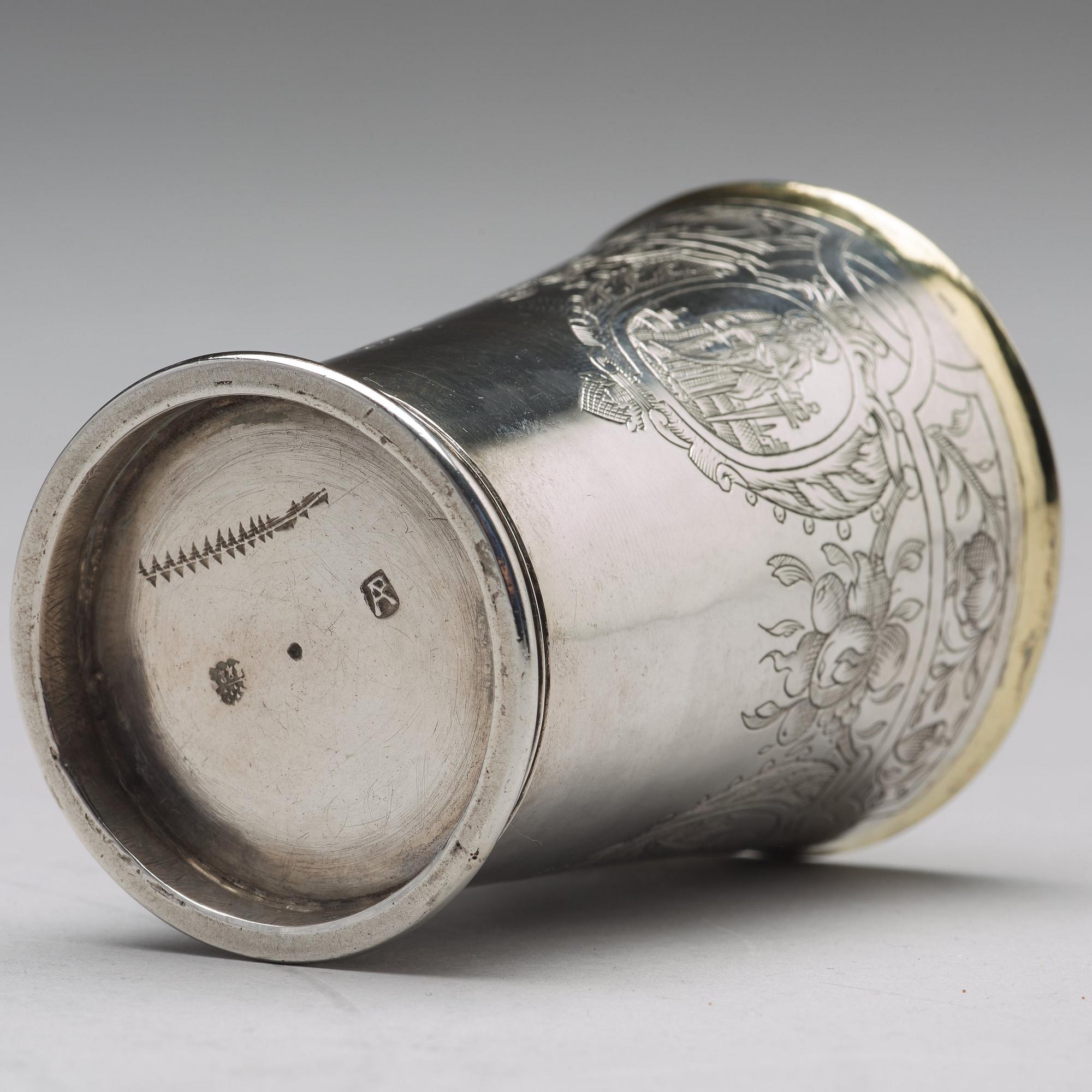 Andreas Pauli, bägare, silver, Köln (verksam 1663-1669). Senrenässans.