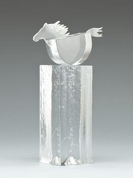 SKULPTUR, glas, 2 delar, "Hoppla" Kjell Engman, unik, Kosta. 1900-tal.