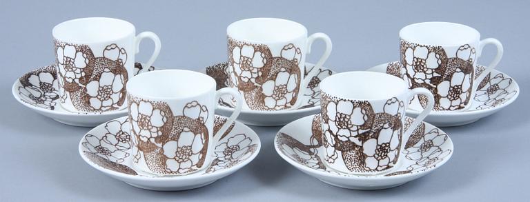 KAFFEKOPPAR MED FAT, 5 st, "Emma", Paul Hoff, Gustavsberg, 1971-1977.