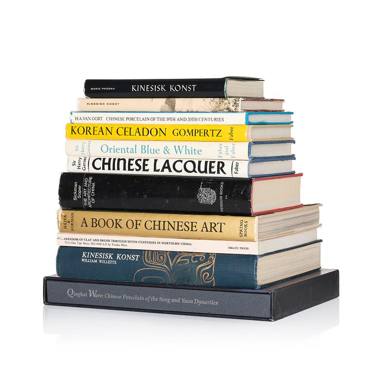 En samlares bibliotek, del II, 11 volymer, böcker om kinesiskt konsthantverk.