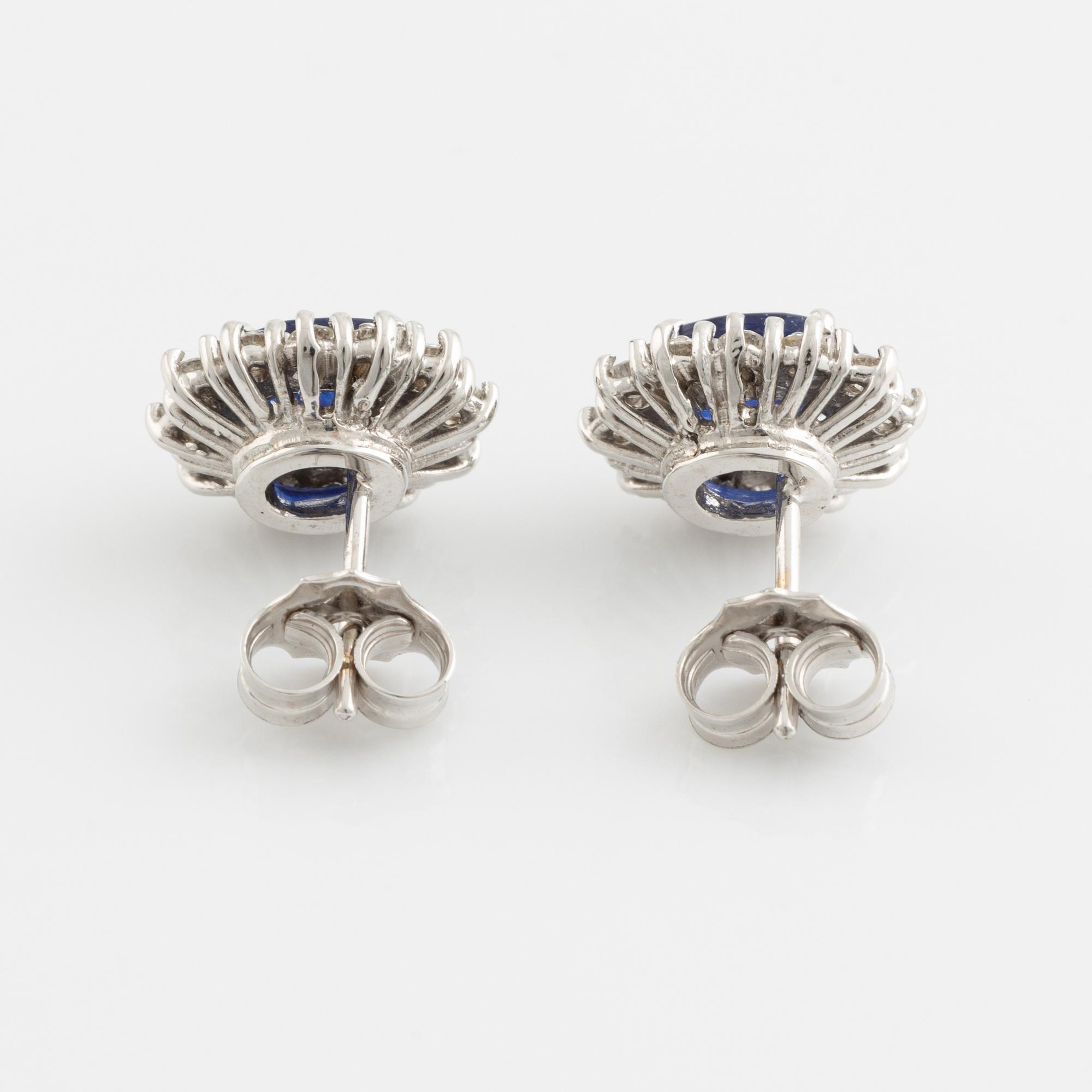 Sapphire and brilliant cut diamond earrings.