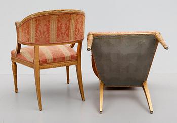 BALJFÅTÖLJER, 1 par, gustaviansk stil, sent 1800-tal.