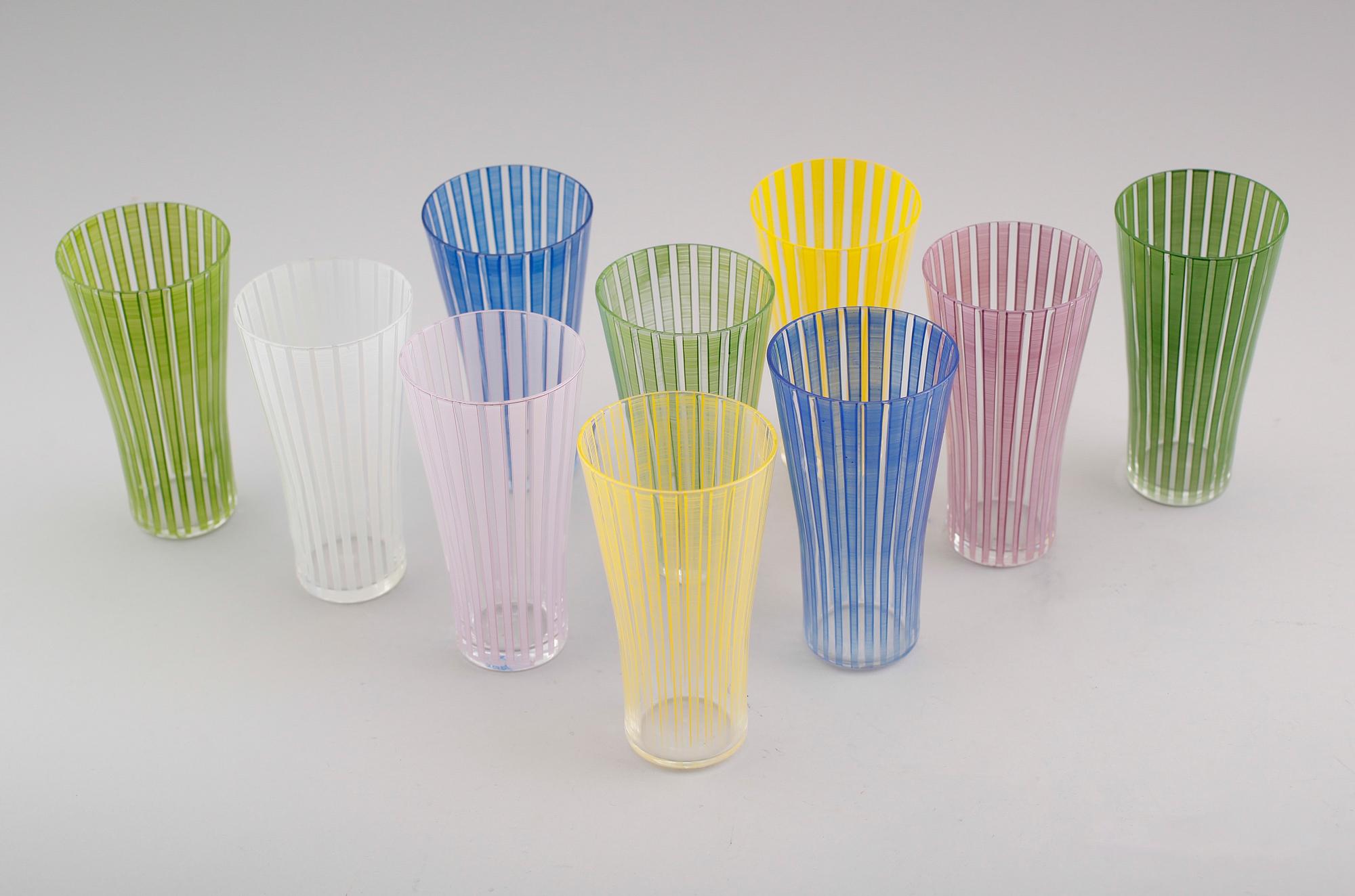 GLAS, 10 st, "Strikt", Bengt Orup, Johansfors, 1950-tal.