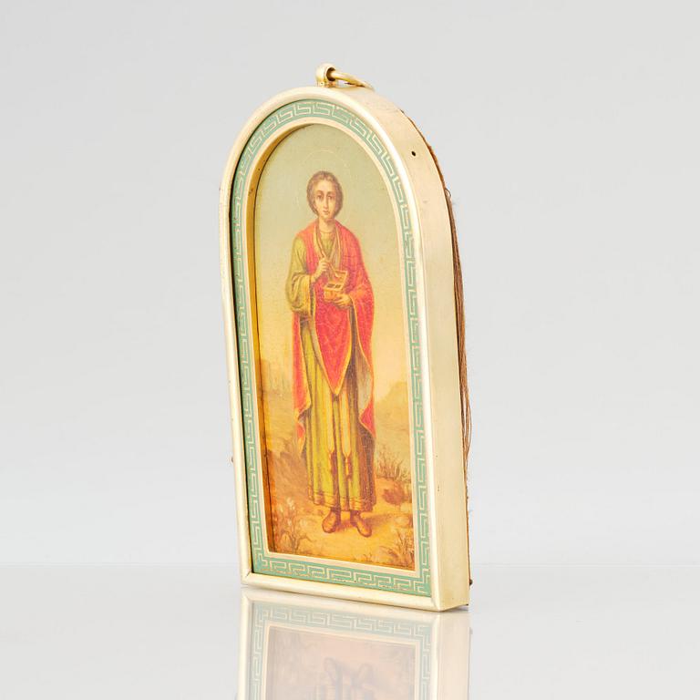 A Russian 19th Century icon with silver-gilt frame.