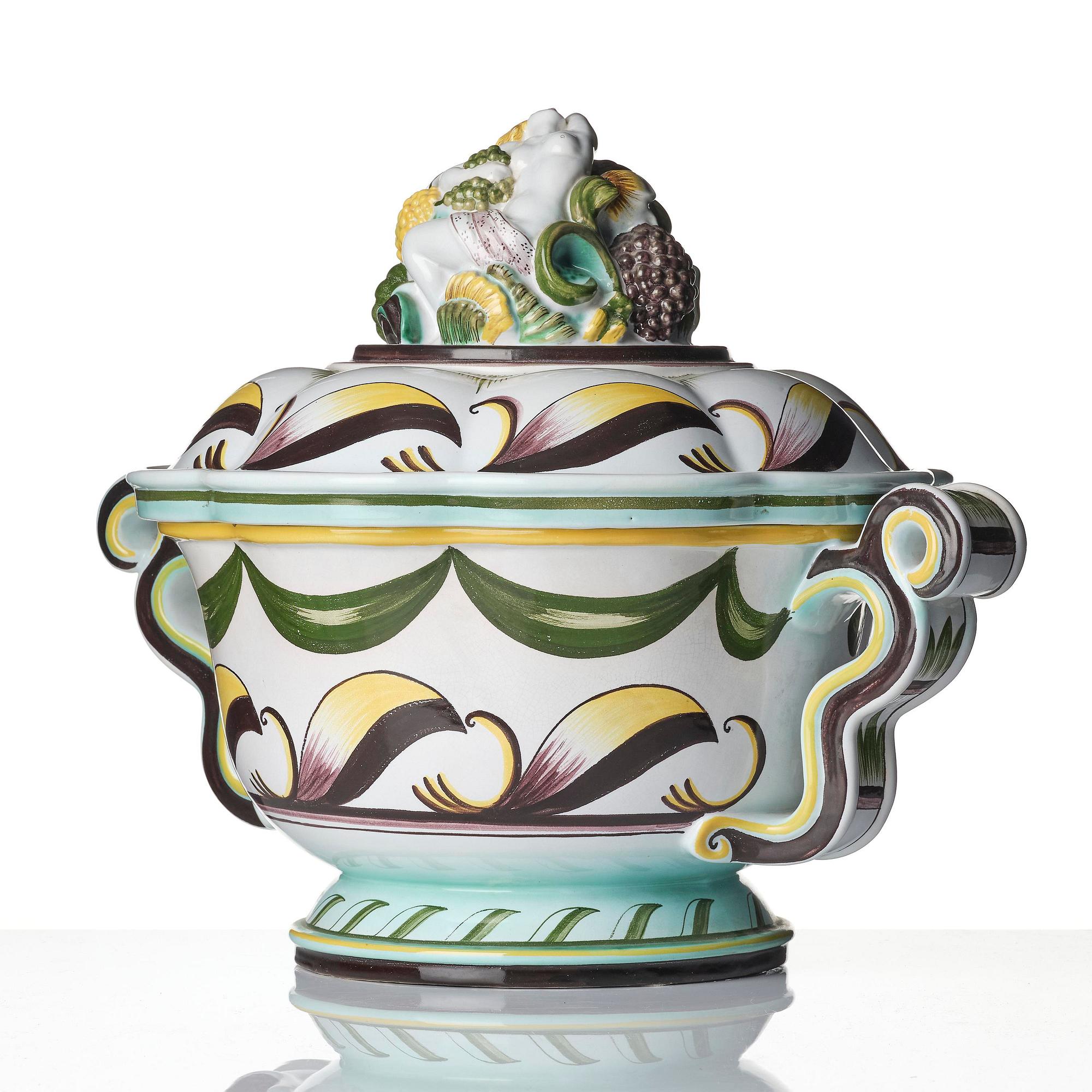 Arthur Percy, a Swedish Grace lidded creamware bowl, Gefle Porcelain Factory, Sweden, 1920s-30s.