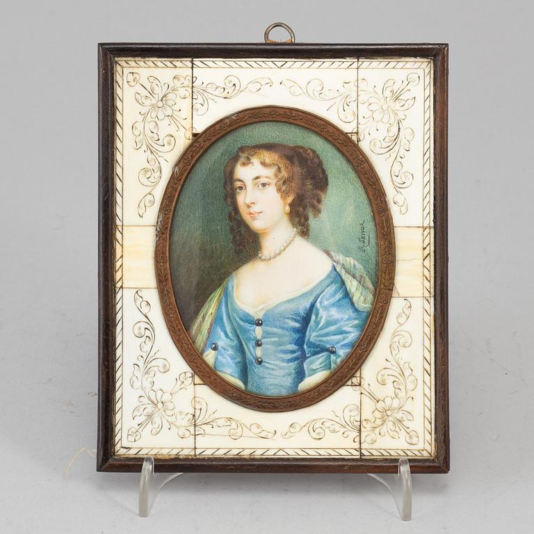 A miniature gouache, signed R Lenox, 19th/20th century.