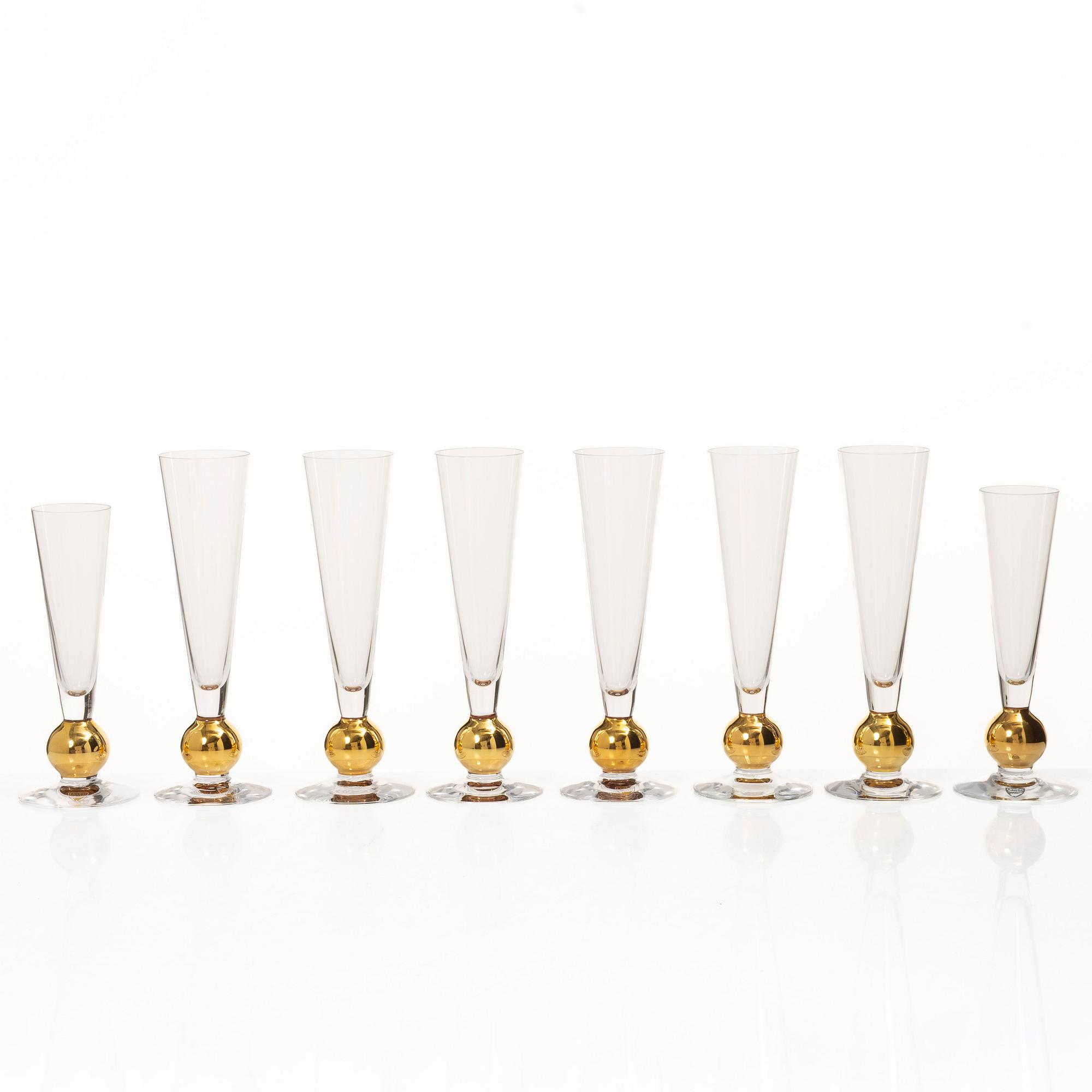 Gunnar Cyrén, eight 'Nobel' champagne glasses, Orrefors, Sweden.