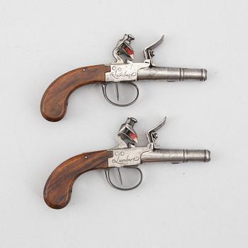 Flintlock pistols, a pair, signed Lambert Dit Biron, Liège circa 1800.