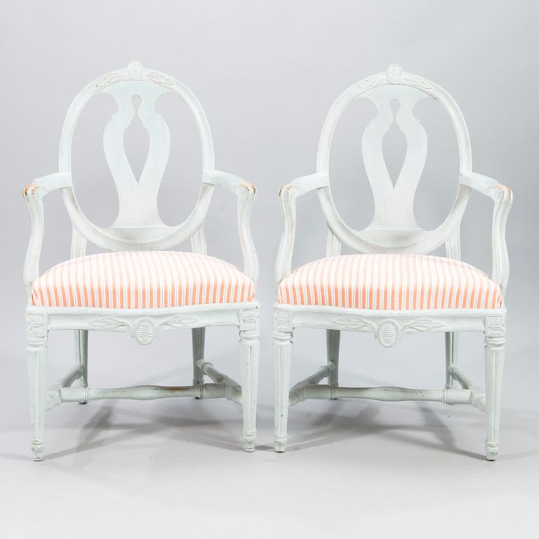 A pair of  Swedish Gustavian late 18th century armchairs, Stockholm.