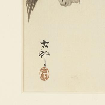 Ohara Koson, a woodlbock print in colours, 20th century.