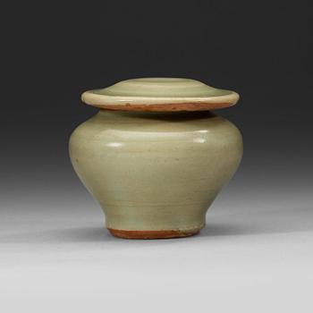 41. MINIATYRKRUKA med LOCK, celadon. Mingdynastin (1368-1644).