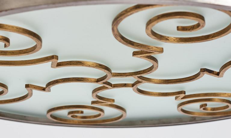 Lars Holmström, a Swedish Grace brass and steel framed ceiling light, Arvika 1920-30's.
