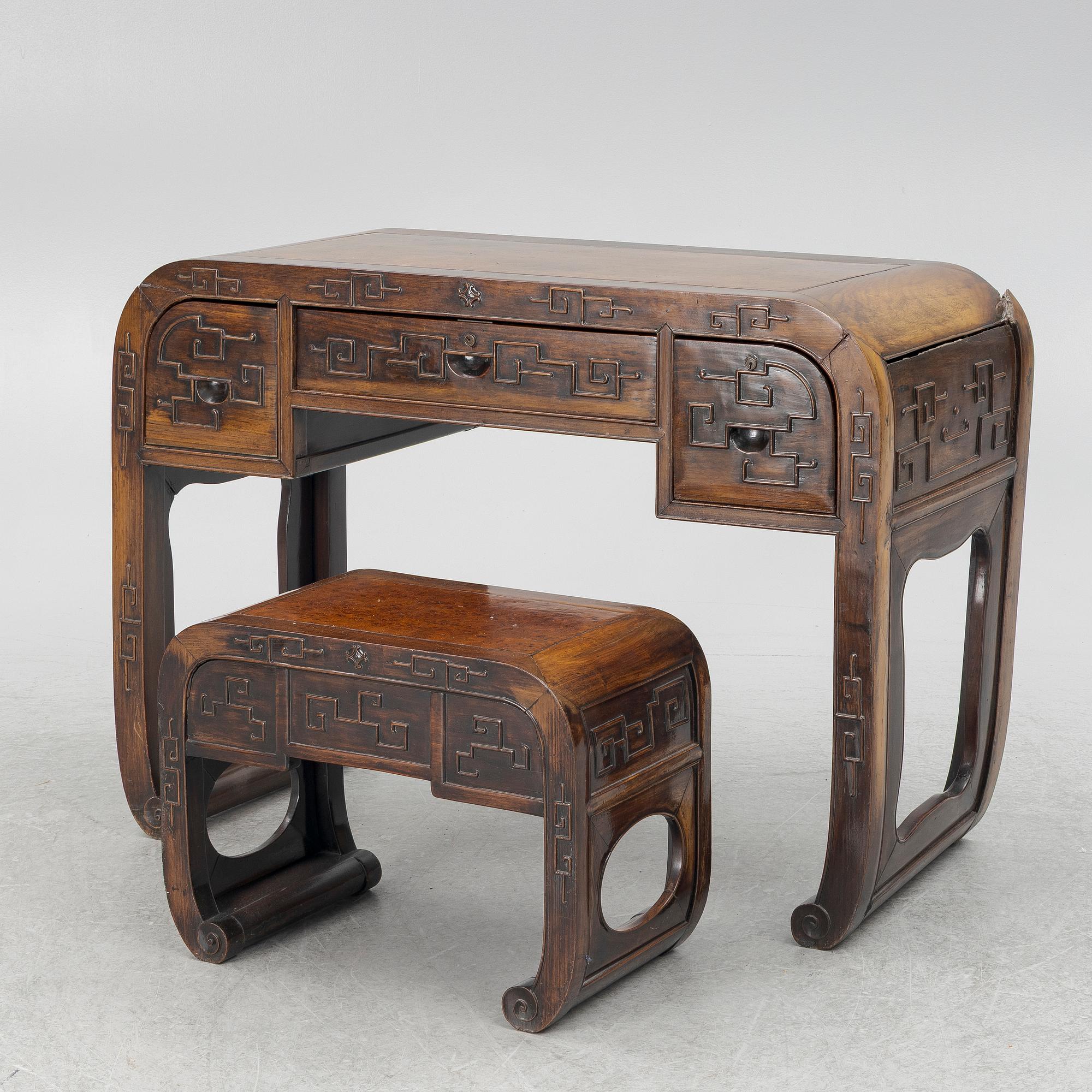 Desk with stool, China, 20th century.