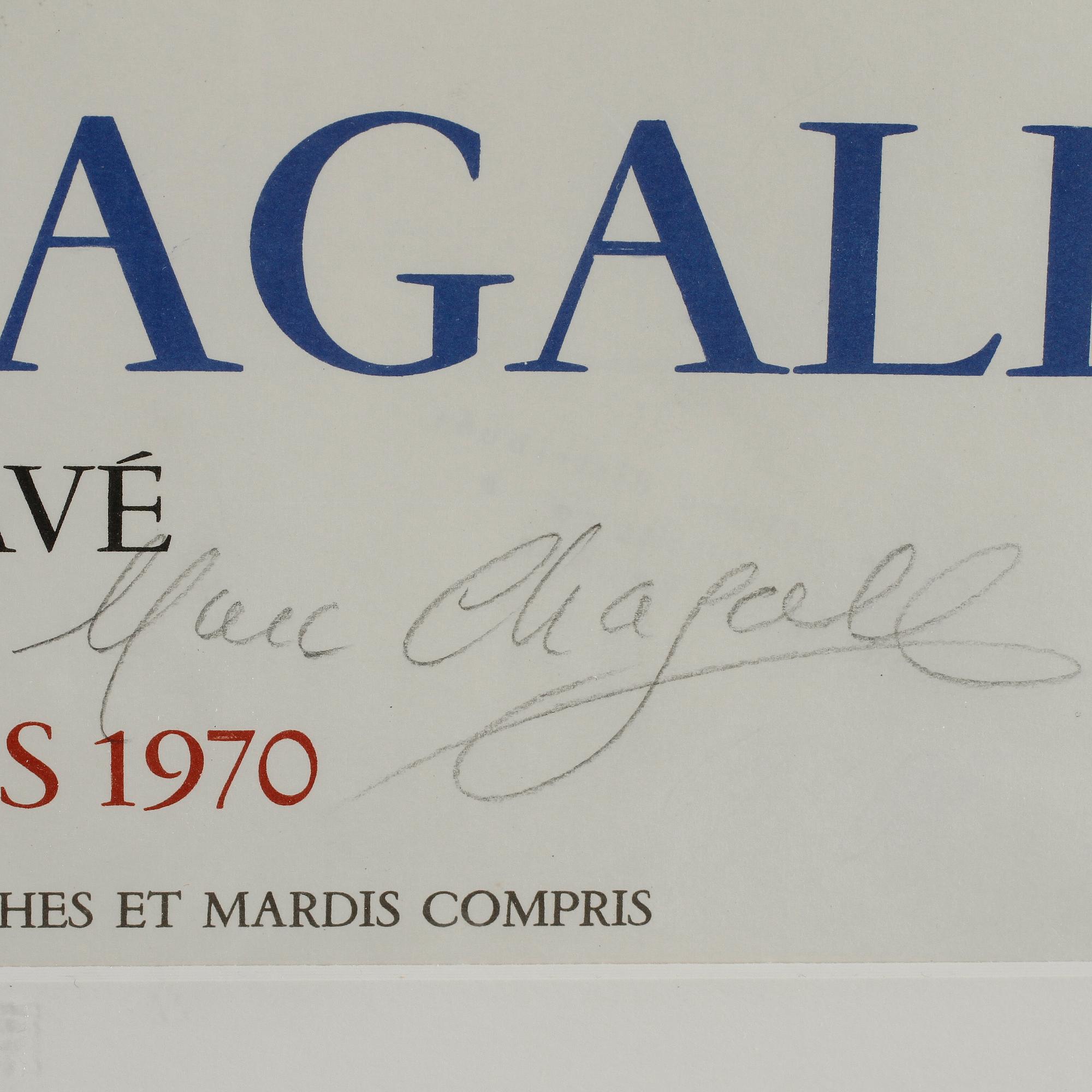MARC CHAGALL, efter, utställningsaffisch, Mourlot, Paris, signerad.