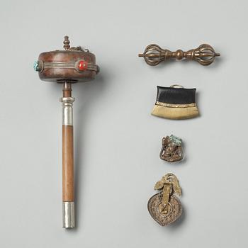 510. A group of five Tibetan objects, 19th Century.