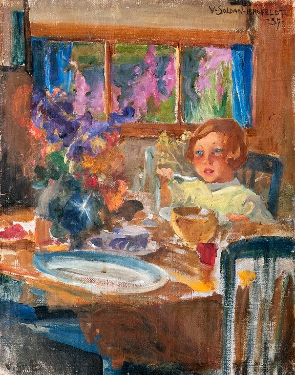 Venny Soldan-Brofeldt, A GIRL AT  TABLE.