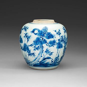 120. A blue and white jar, Qing dynasty 18th century.