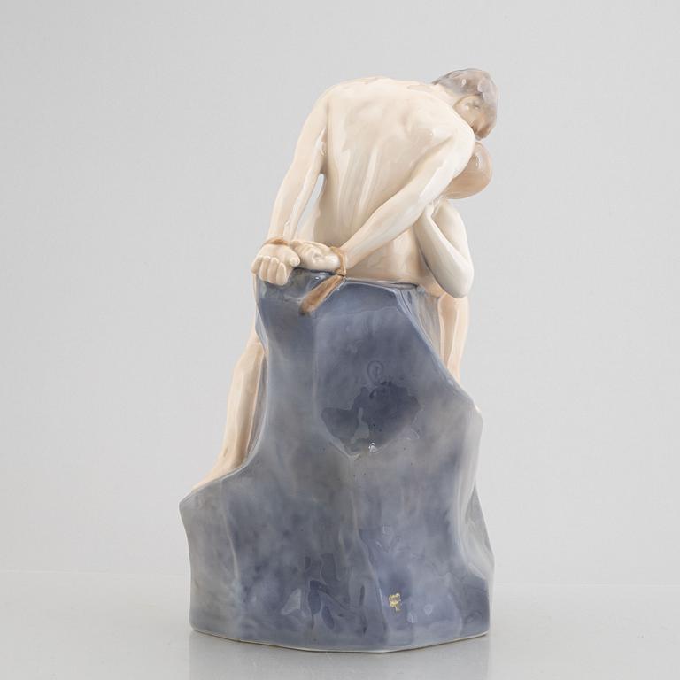 Theodor Lundberg, after. A porcelain sculpture, 'Vågen och stranden', Royal Copenhagen, Denmark 1969-1973.