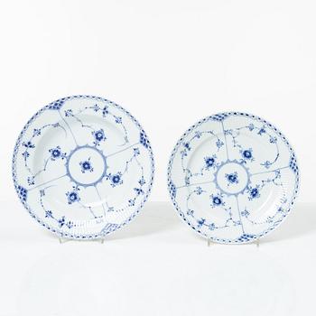 Royal Copenhagen, a 58-piece porcelain 'Blue Fluted' dinner and tea service, Denmark, mostly 1889-1934 but some pieces 1950-1984.