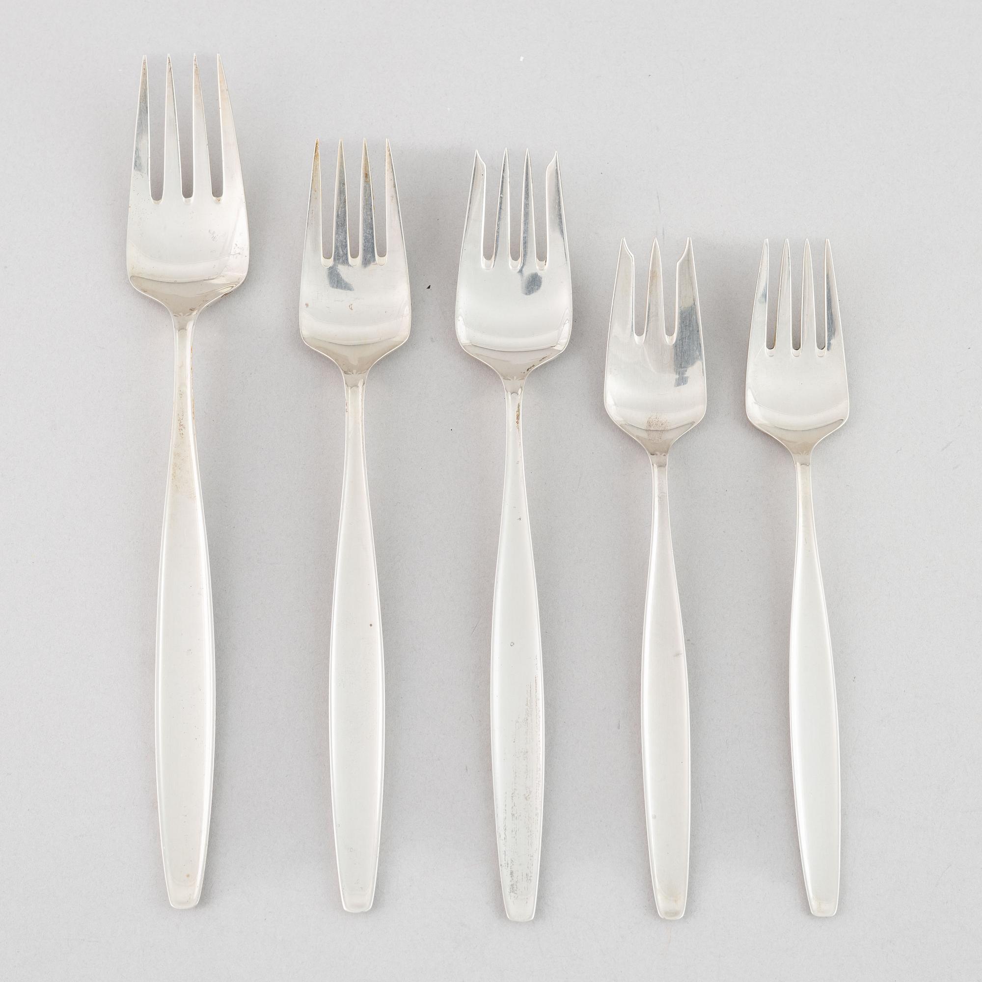 Tias Eckhoff, cutlery set, 99 pieces, sterling silver, "Cypress", Georg Jensen, Denmark.