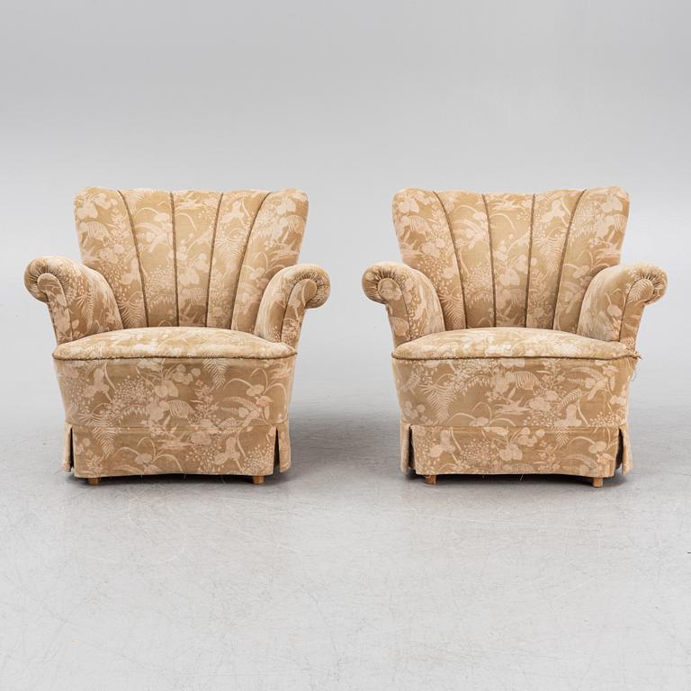 A pair of Swedish Modern easy chairs, 1940's.