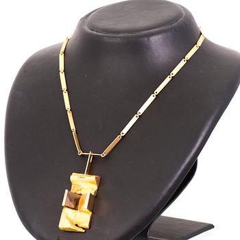 BJÖRN WECKSTRÖM, kaulakoru "Janus", 14K kultaa, vuorikristalli, savukvartsi. Lapponia 1965.