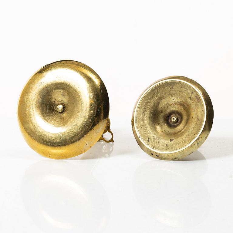 Candelabra, 4 pcs, and a chamberstick for two candles, brass, 19th century.