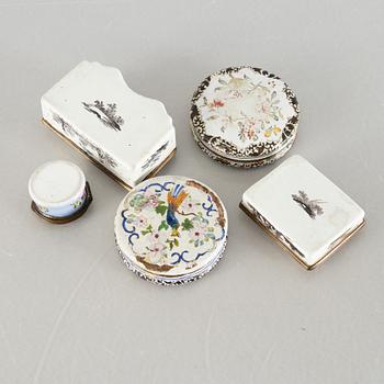 A set of five boxes, Europe and China, late 18th century - early 20th century.