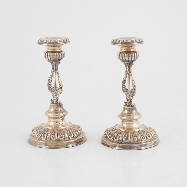 Nils Jakob Adamsson, ljusstakar, ett par, silver, empire, Norrköping 1843.