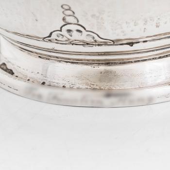 Sterling silver jam spoon, London 1802, and box, Birmingham 1901, and a Danish silver bowl, 1918.