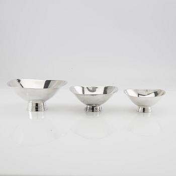Gustaf Janson bowls, 3 pieces of sterling silver, CG Hallberg, Stockholm, 1950s/60s.