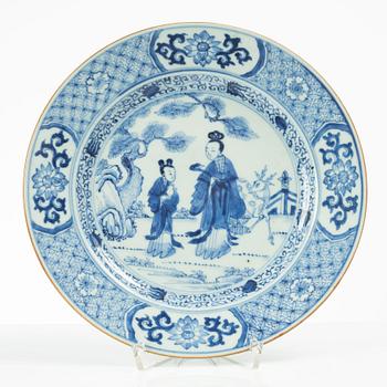 Two Chinese blue and white porcelain plates, Qing dynasty, early 18th century.