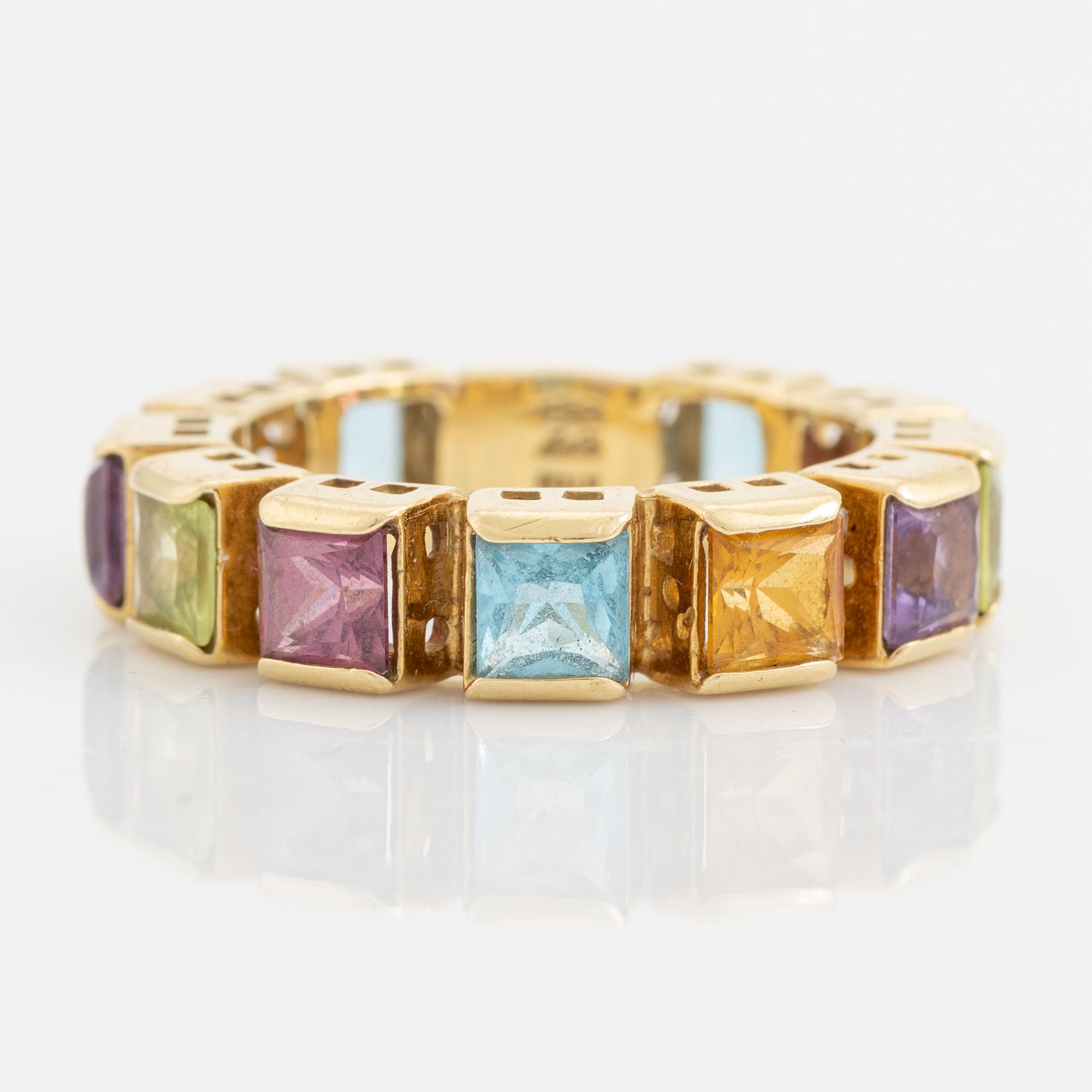 18K gold and multi coloured stone ring, Italy.